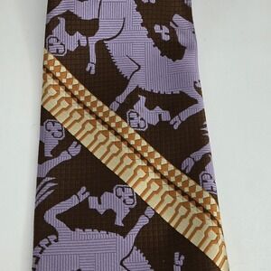 VTG Shillito's Tie 70s Abstract Horse Equestrian Geometric Brown Lavender Funky